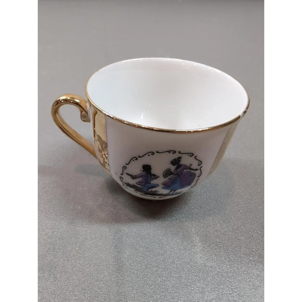 Vintage Czechoslovakia Porcelain Demitasse Cup Gold Courting Couple 792 Espresso